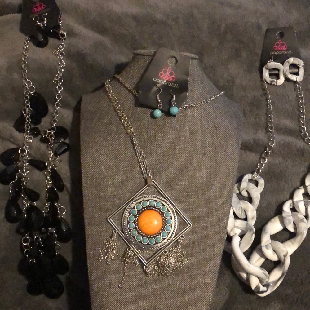 Paparazzi necklace and earrings sets x 3.  Beautiful NWT.